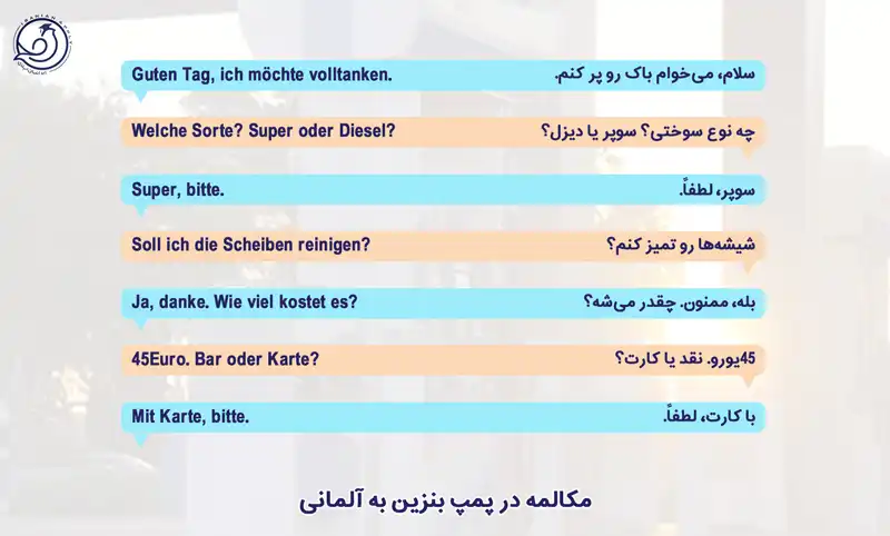 مکالمه در پمپ بنزین به آلمانی