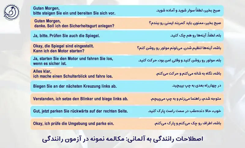 مکالمه نمونه در آزمون رانندگی به آلمانی
